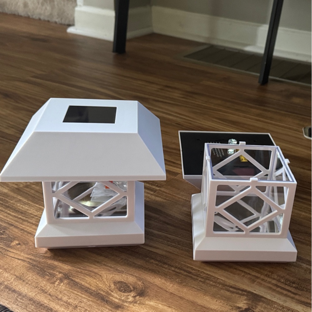 White Outdoor Solar Light Post Cap Pair